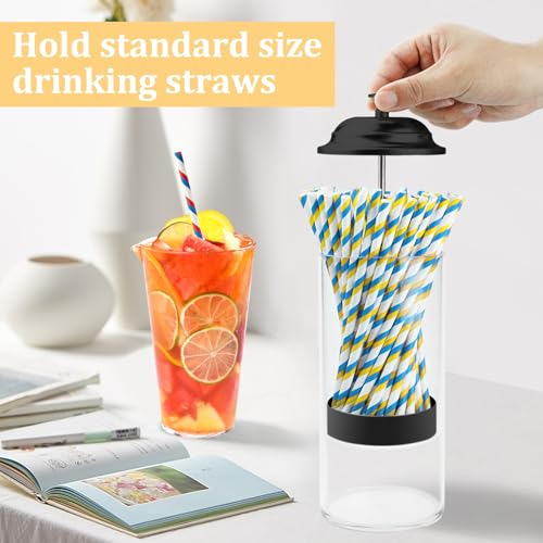 Mevtok Straw Holder for Standard Size Drinking Straws, Acrylic Plastic Straw Dispenser for Counter with Lid Black(Straws Not Include) - Image 2