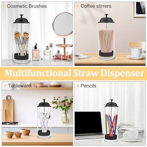 Mevtok Straw Holder for Standard Size Drinking Straws, Acrylic Plastic Straw Dispenser for Counter with Lid Black(Straws Not Include) - Image 5