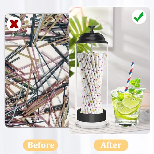 Mevtok Straw Holder for Standard Size Drinking Straws, Acrylic Plastic Straw Dispenser for Counter with Lid Black(Straws Not Include) - Image 4