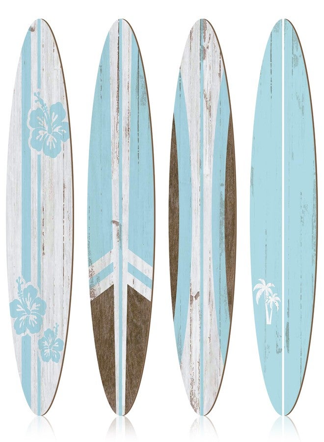 Threan 4 Pcs Surfboard Wall Decors 23.6 x 5.4 Inch Blue Girls Room Decor Preppy Surf Board Hanging Signs Aesthetic Large Wooden Beach Tropical Wall for Surfer Bedroom Living Room Bathroom Decors - Image 1