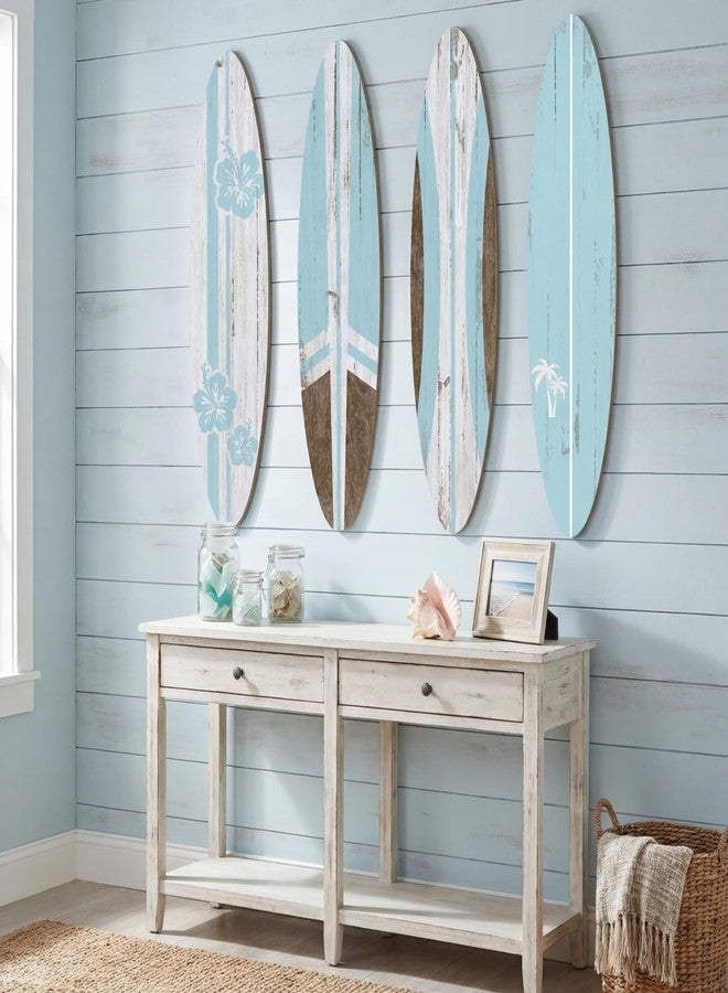 Threan 4 Pcs Surfboard Wall Decors 23.6 x 5.4 Inch Blue Girls Room Decor Preppy Surf Board Hanging Signs Aesthetic Large Wooden Beach Tropical Wall for Surfer Bedroom Living Room Bathroom Decors - Image 4