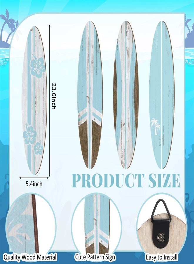 Threan 4 Pcs Surfboard Wall Decors 23.6 x 5.4 Inch Blue Girls Room Decor Preppy Surf Board Hanging Signs Aesthetic Large Wooden Beach Tropical Wall for Surfer Bedroom Living Room Bathroom Decors - Image 2