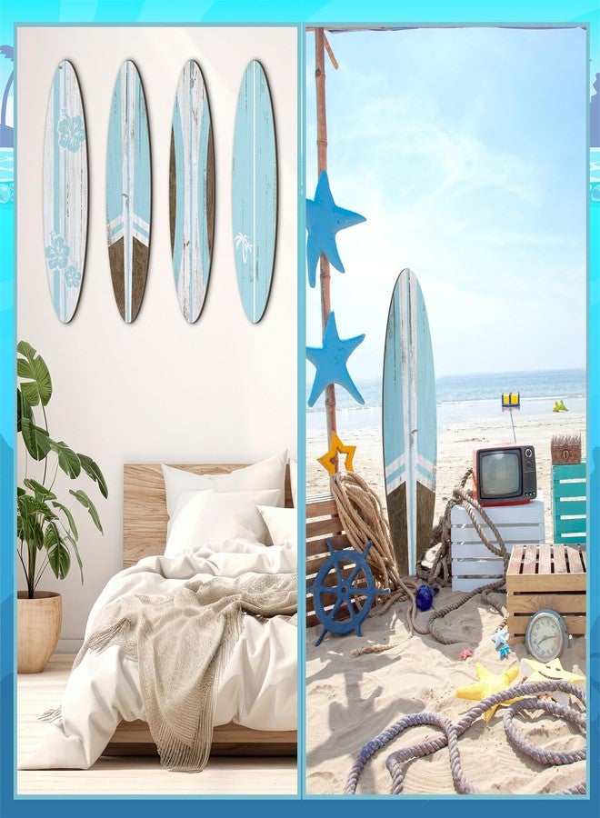 Threan 4 Pcs Surfboard Wall Decors 23.6 x 5.4 Inch Blue Girls Room Decor Preppy Surf Board Hanging Signs Aesthetic Large Wooden Beach Tropical Wall for Surfer Bedroom Living Room Bathroom Decors - Image 5