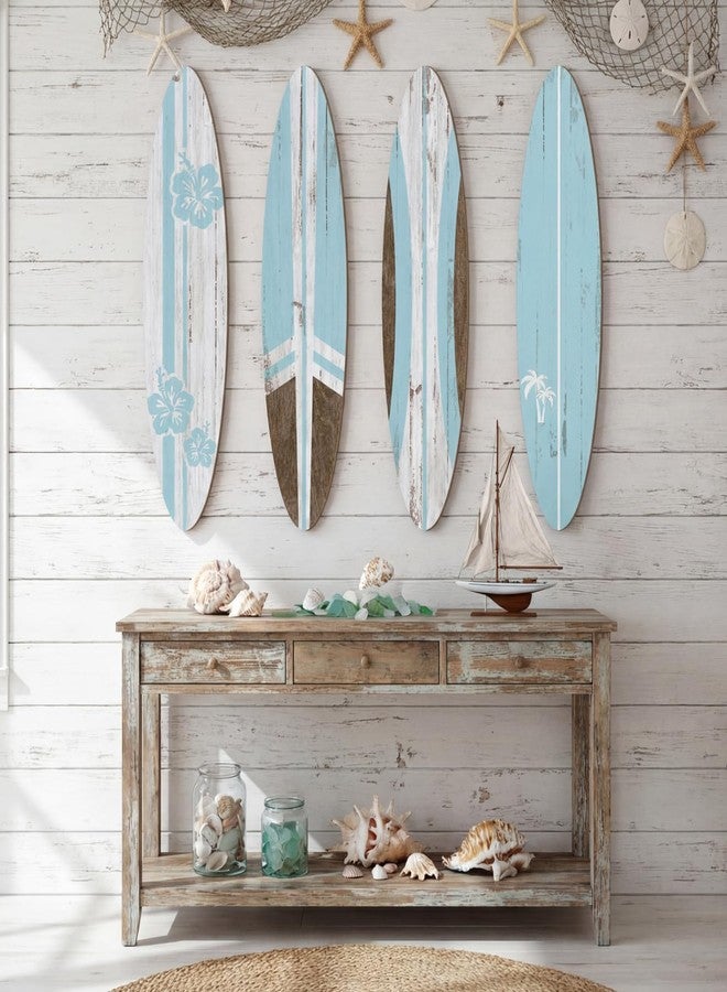 Threan 4 Pcs Surfboard Wall Decors 23.6 x 5.4 Inch Blue Girls Room Decor Preppy Surf Board Hanging Signs Aesthetic Large Wooden Beach Tropical Wall for Surfer Bedroom Living Room Bathroom Decors - Image 3