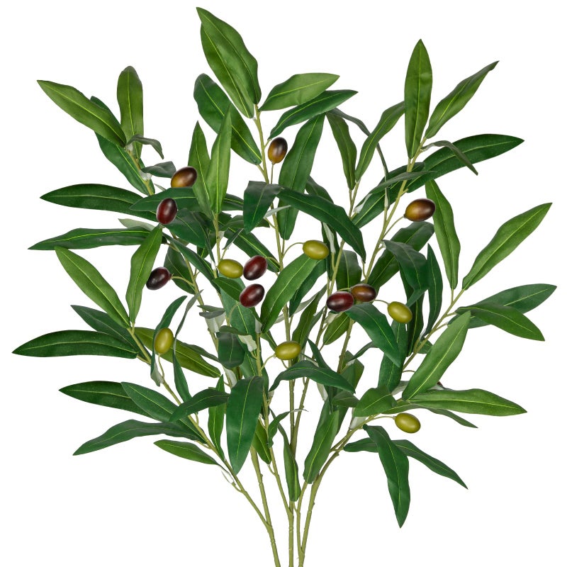 Briful 3PACK Artificial Olive Branches for Vase 31.5'' Faux Olive Greenery Stems with Fruit for Farmhouse Home Office Wedding Centerpieces Decoration - Image 1