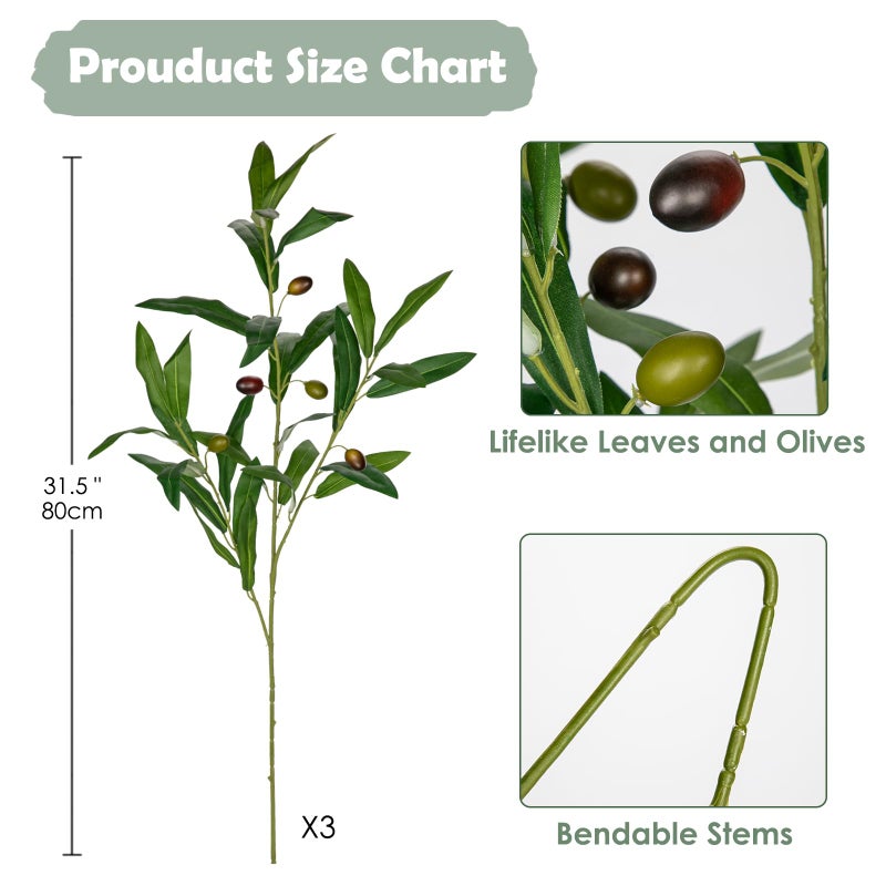 Briful 3PACK Artificial Olive Branches for Vase 31.5'' Faux Olive Greenery Stems with Fruit for Farmhouse Home Office Wedding Centerpieces Decoration - Image 2