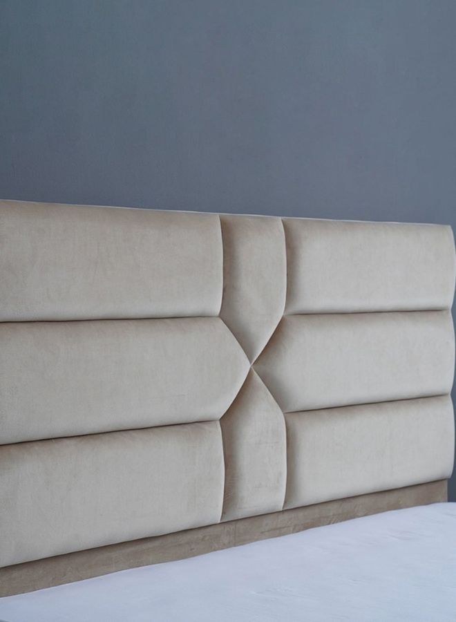Karnak Estella Premium Upholstered Velvet Bed Frame Bedroom Furniture Strong And Sturdy Modern Design Wooden Bed | Quiet & Comfortable Bed (Super King - 200x200cm, Beige) - Image 4