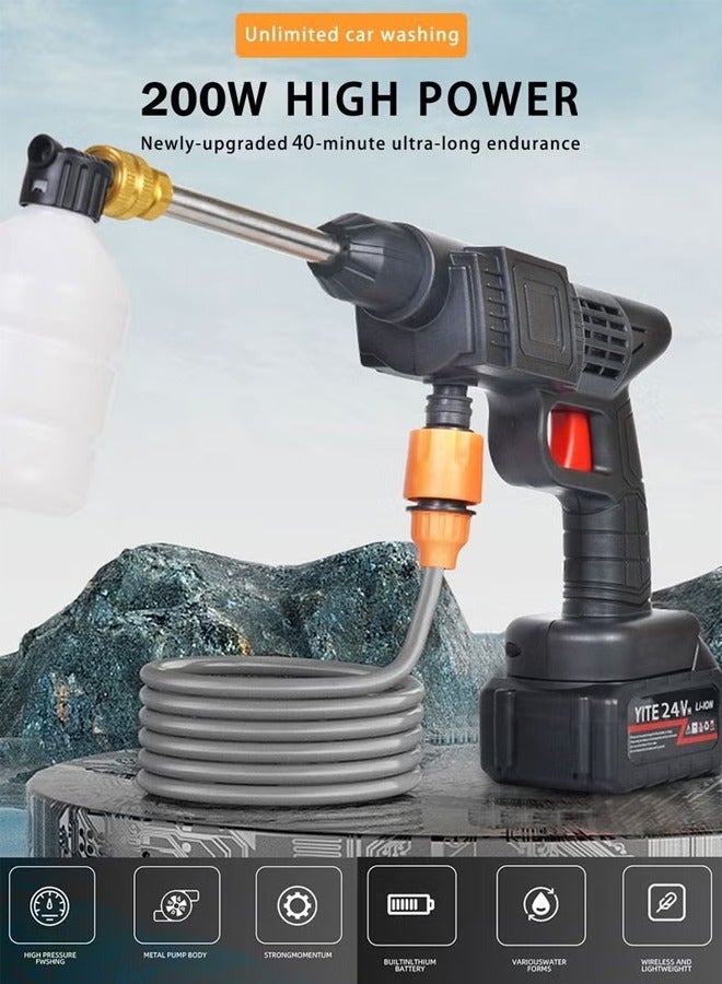 هومستر مسدس ماء عالي الضغط محمول لاسلكي 8 في 1 فوهة كهربائية عالية الطاقة قابلة لإعادة الشحن بطارية تنظيف كهربائي يدوي لتنظيف السيارة و الأرضيات سقي الزهور - Image 3