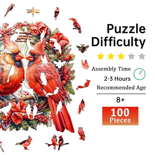 Jigfoxy Wooden Puzzles for Adults Cardinal Wood Puzzle for Adults Unique AnimalShaped Wooden Jigsaw Puzzle Christmas Thanksgiving Gifts for Family and Friends S84 83in100 pcs - Image 5