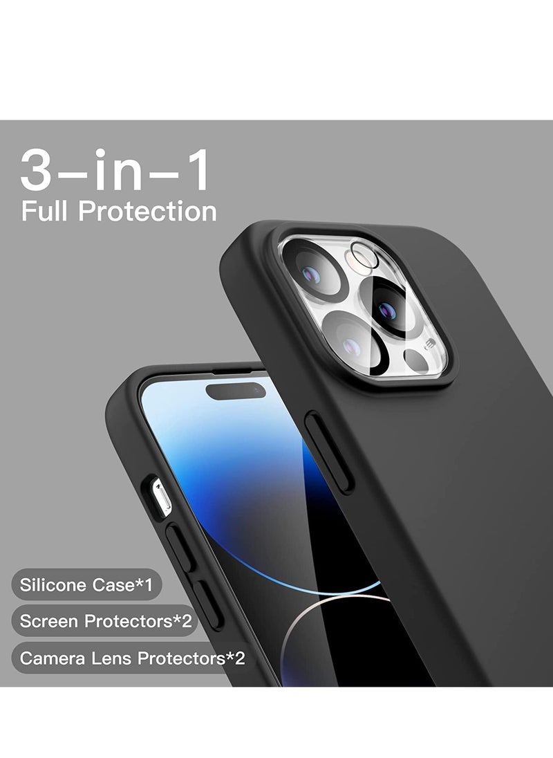 ELTRAZONE 3 in 1 Silicone Case for iPhone 14 Pro Max 6.7-inch, with 2-Pack Screen Protector and 2-Pack Camera Lens Protector, Full Coverage Tempered Glass Film, Shockproof Phone Cover (Black)  - Image 2