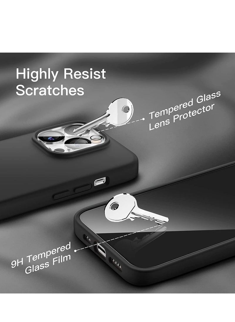 ELTRAZONE 3 in 1 Silicone Case for iPhone 14 Pro Max 6.7-inch, with 2-Pack Screen Protector and 2-Pack Camera Lens Protector, Full Coverage Tempered Glass Film, Shockproof Phone Cover (Black)  - Image 3