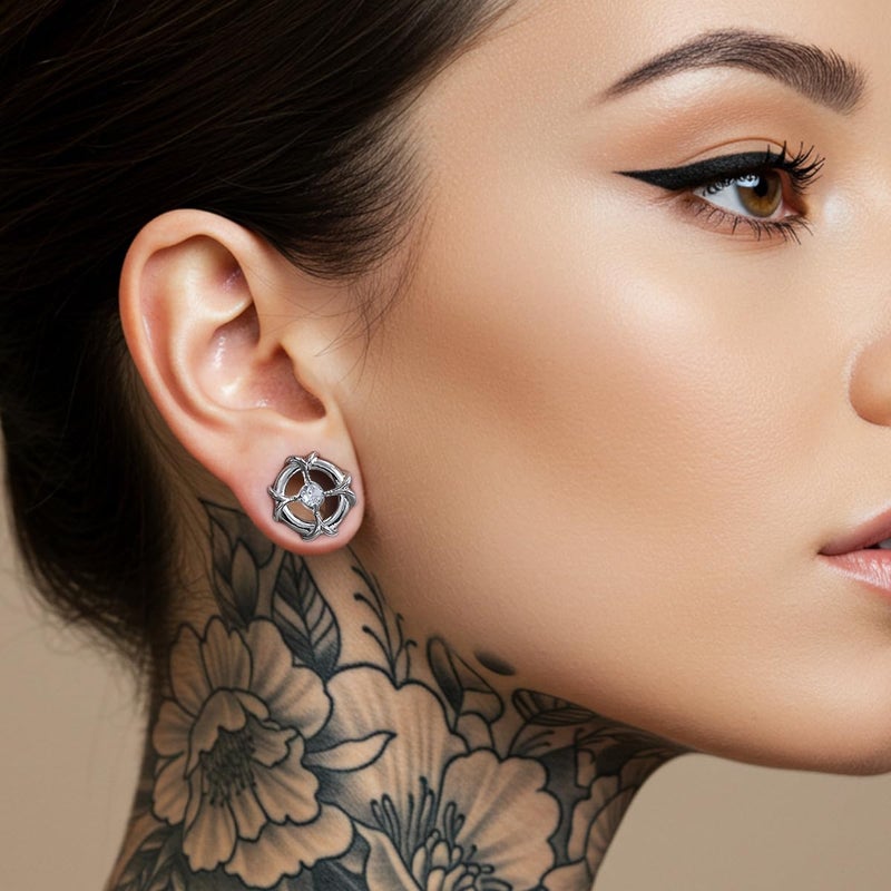 COOEAR Screw Back Stainless Steel Tunnels and Plugs, Geometric Lines with Crystal Design Piercing Expander Stretchers 0g(8mm). - Image 2