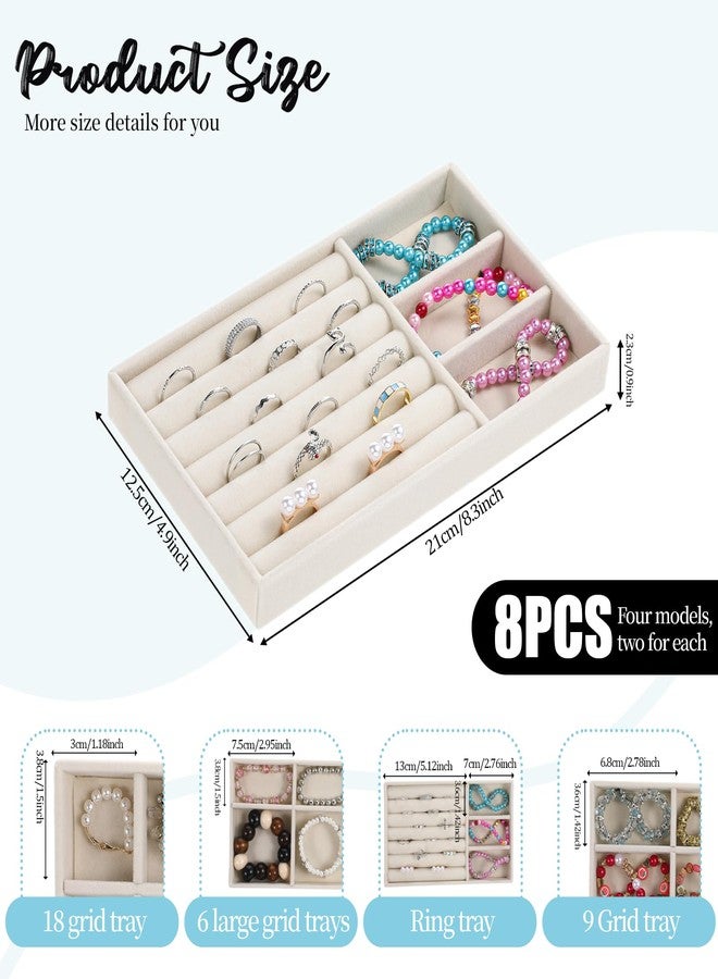 Prasacco Set of 8 Jewelry Organizer for Drawer, Stackable Jewelry Organizer Trays with Removable Dividers Jewelry Drawer Organizer Inserts for Earrings Necklaces Bracelets Rings Watches - Image 2