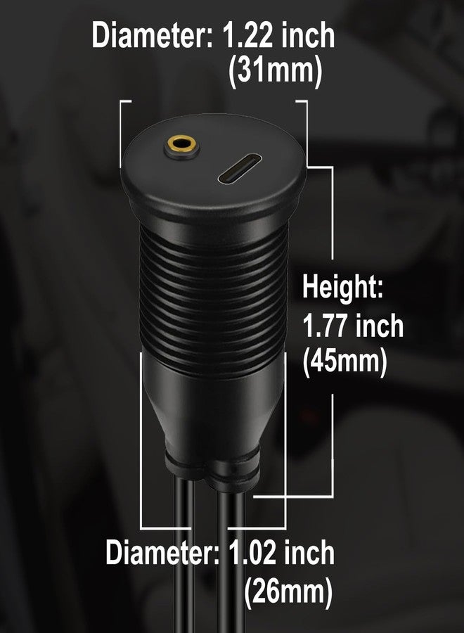 BATIGE USB 3.0 Male to USB C 3.0 Female & 3.5mm Male to Female Car Mount Flush Cable AUX Extension Dash Panel Waterproof Mount Cable for Car Boat and Motorcycle 1ft - Image 4