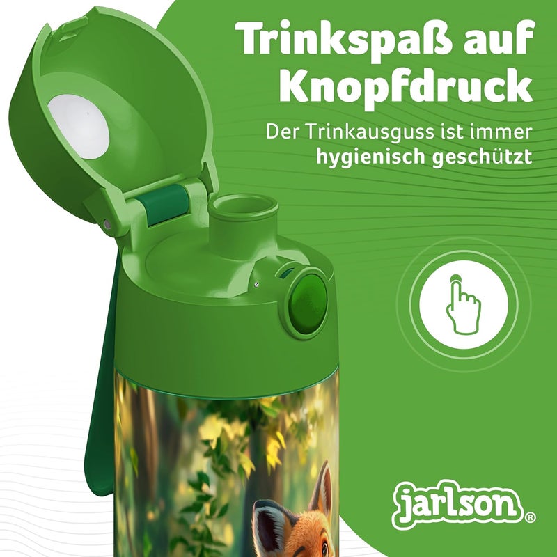 Jarlson قارورة مياه أطفال جارلسون® مالي [12 أونصة] - قارورة ترمس فولاذية مقاومة للصدأ بدون قشة - قارورة مياه معزولة مقاومة للتسرب للمدرسة والرياضة - كوب ترمس للأولاد والبنات (ثعلب) - Image 2