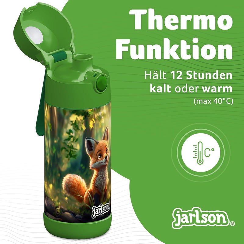 Jarlson قارورة مياه أطفال جارلسون® مالي [12 أونصة] - قارورة ترمس فولاذية مقاومة للصدأ بدون قشة - قارورة مياه معزولة مقاومة للتسرب للمدرسة والرياضة - كوب ترمس للأولاد والبنات (ثعلب) - Image 3