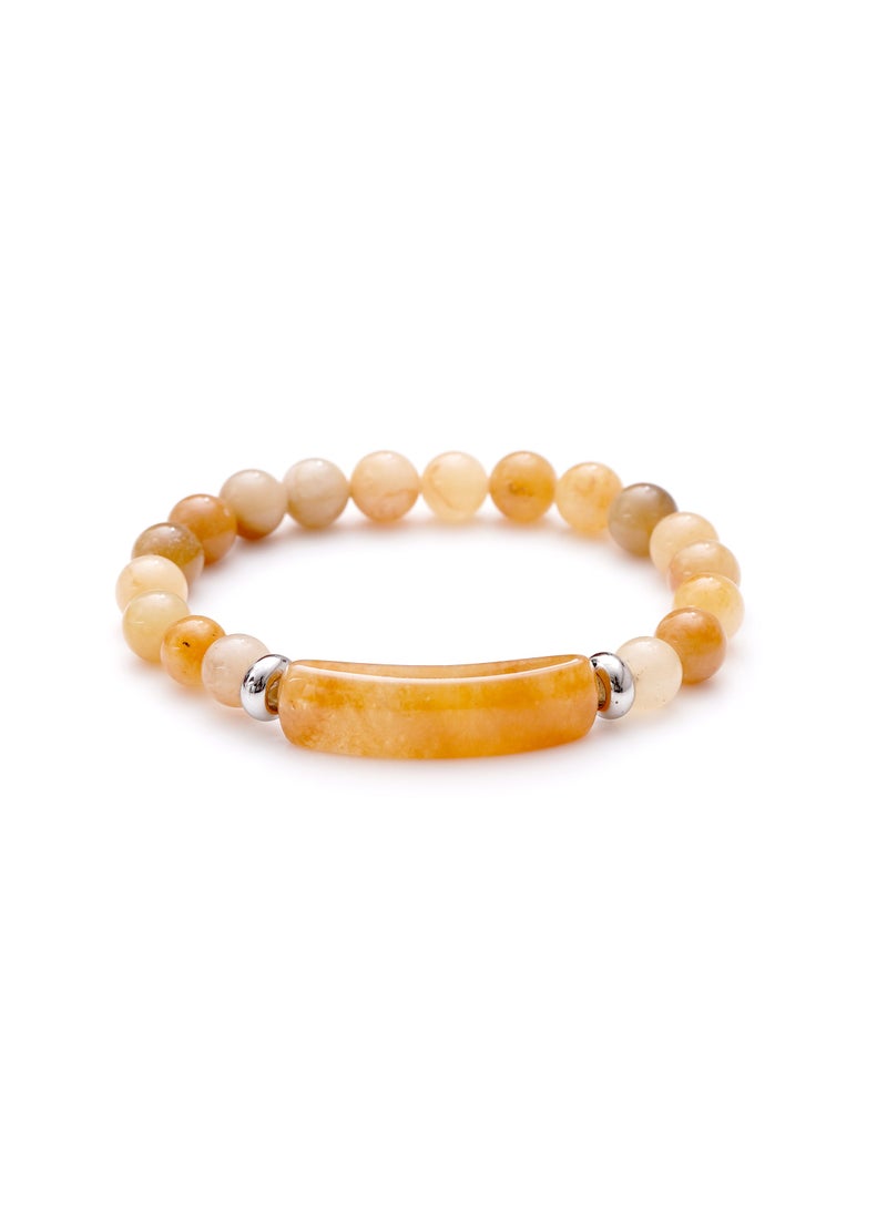 Subhati Bracelet with yellow Agate Stone | 8 MM Beads - 18 | Metal Parts  - Image 2