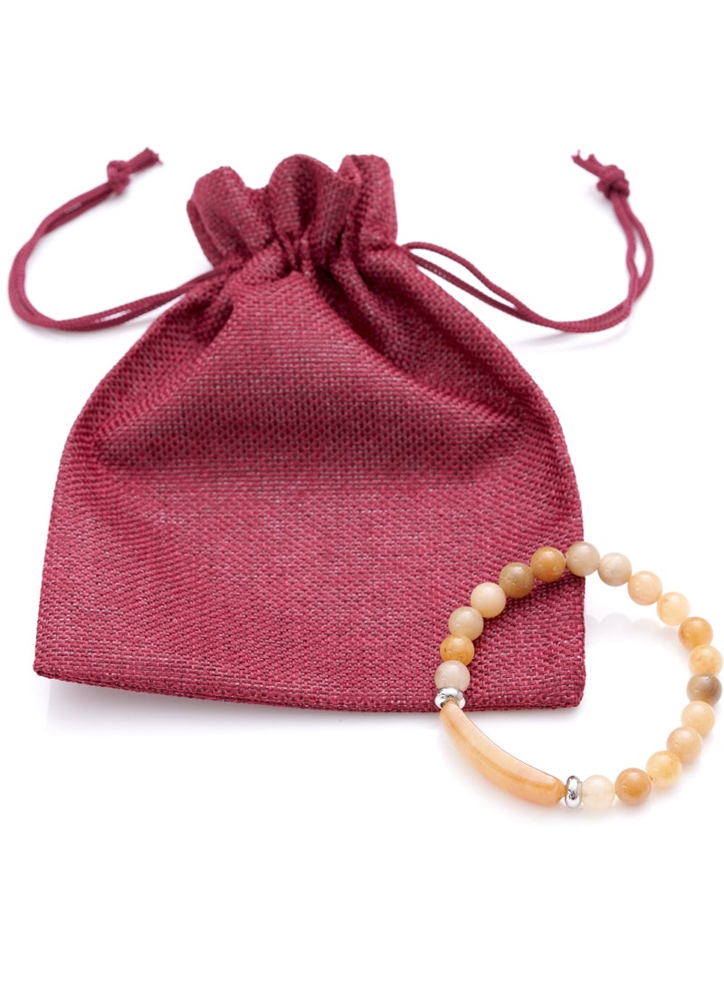 Subhati Bracelet with yellow Agate Stone | 8 MM Beads - 18 | Metal Parts  - Image 3