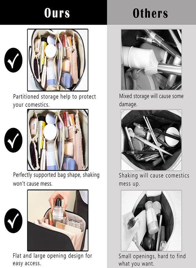 JAPP Large Capacity Travel Cosmetic Bag with Handle and Divider - Multifunctional Makeup Bag for Easy Access, Waterproof- (Black), 10CM - Image 4