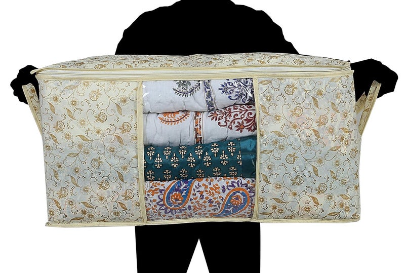 Kuber Industries Metalic Print 3 Pieces Non Woven Under Bed Storage Bag Brown CTKTC02722 - Image 5