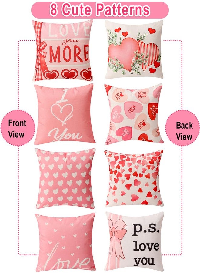 multiwins Valentine Decorations Set of 4 Double-Sided Valentine's Day Pillow Covers 18" x 18", Reversible 8 Designs, with 16 pcs Heart & Love Balloons, Stickers, Complete Valentines Decor Kit - Image 3