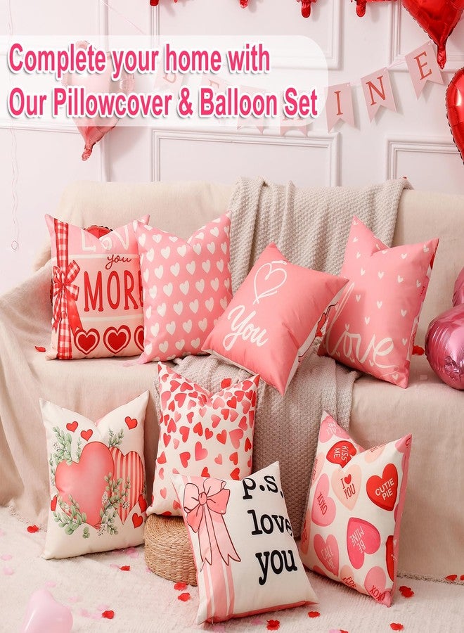 multiwins Valentine Decorations Set of 4 Double-Sided Valentine's Day Pillow Covers 18" x 18", Reversible 8 Designs, with 16 pcs Heart & Love Balloons, Stickers, Complete Valentines Decor Kit - Image 5