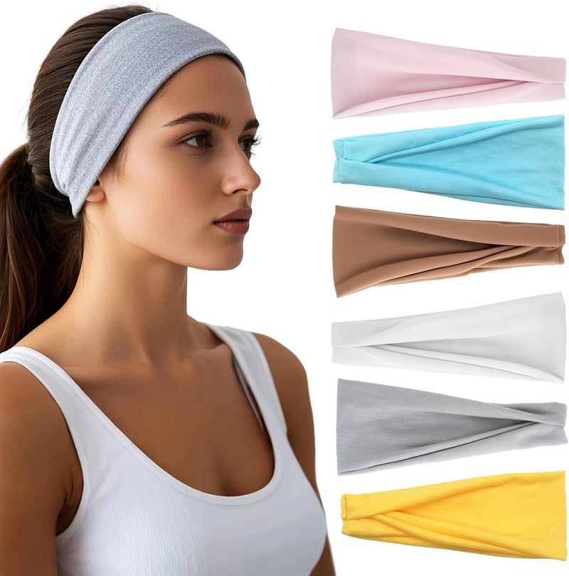 HSEM Repeated assemble detach compatible Headbands for Women - 6 Pack Wide Elastic Hair Bands | Stretchy Sweatbands Hair Bands | Soft Sports Thin Head Bands | Non-Slip Accessories Bands for Fashion, Washing Face, Workouts, Yoga, Daily Use Batch uniform stable quality - Image 1