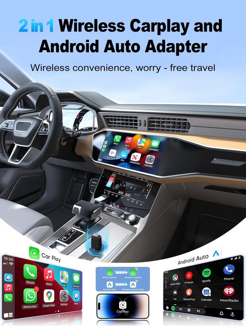 KORAX 2-in-1 Wireless CarPlay & Android Auto Adapter, Plug & Play CarPlay Dongle Converts Wired to Wireless, Fast Auto-Connect, No Delay, Compact Design for iPhone & Android with USB/USB-C Port(Black) - Image 2