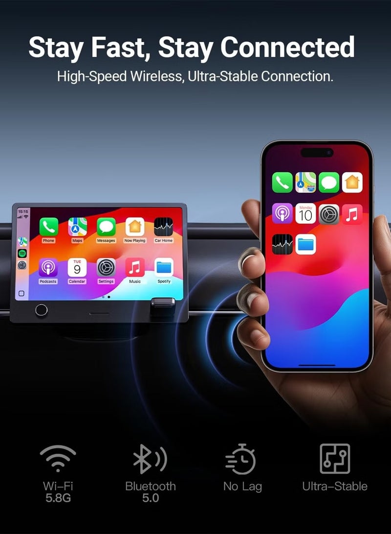 KORAX 2-in-1 Wireless CarPlay & Android Auto Adapter, Plug & Play CarPlay Dongle Converts Wired to Wireless, Fast Auto-Connect, No Delay, Compact Design for iPhone & Android with USB/USB-C Port(Black) - Image 5