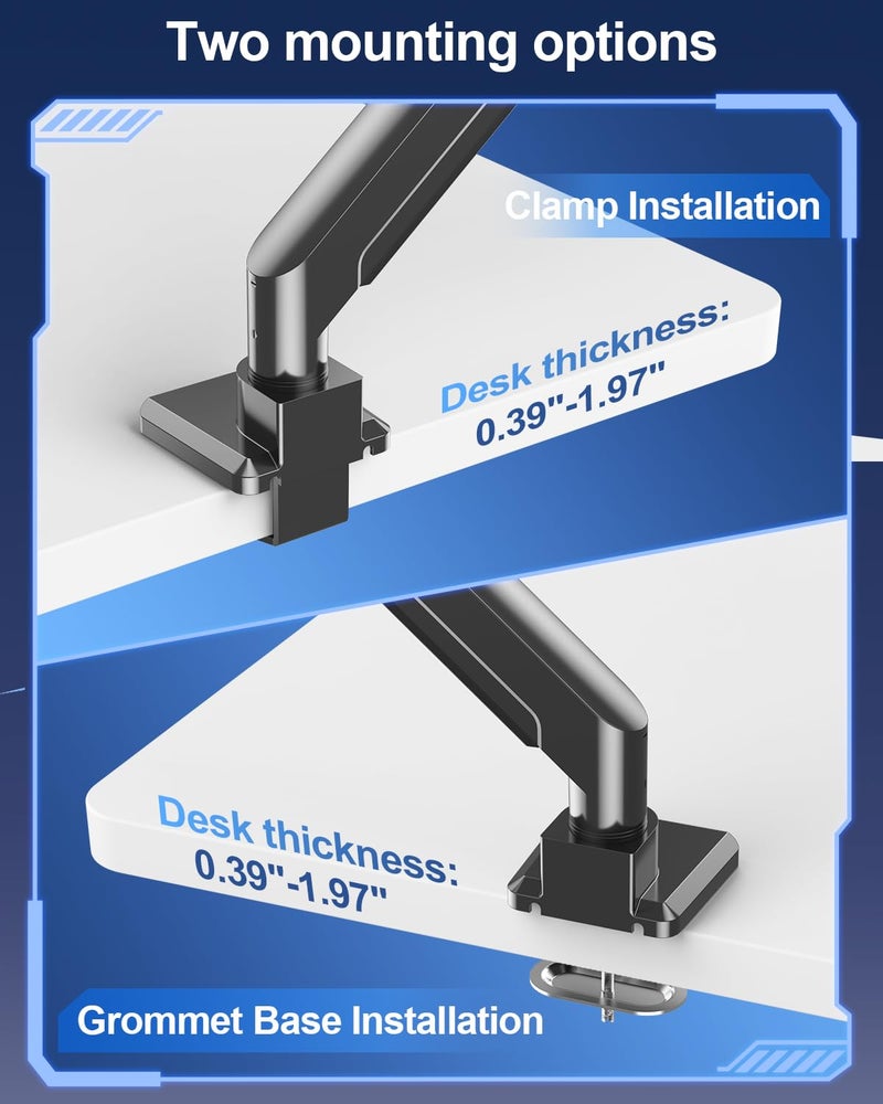 MOUNT PRO Heavy Duty Monitor Arm for Max 49 Inch Ultrawide Screens up to 44 lbs, Aluminum Premium Single Monitor Mount for Samsung Odyssey G9 and More, Adjustable Display Desk Stand, VESA 100x100mm - Image 3