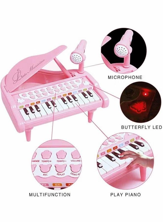 XiuWoo 24 Key Toddler Piano Keyboard Girls Music Piano Toys Girls Toys 1st Birthday Gift with Microphone Multifunctional Musical Electronic Pink Piano for Baby Girls Toys  - Image 5