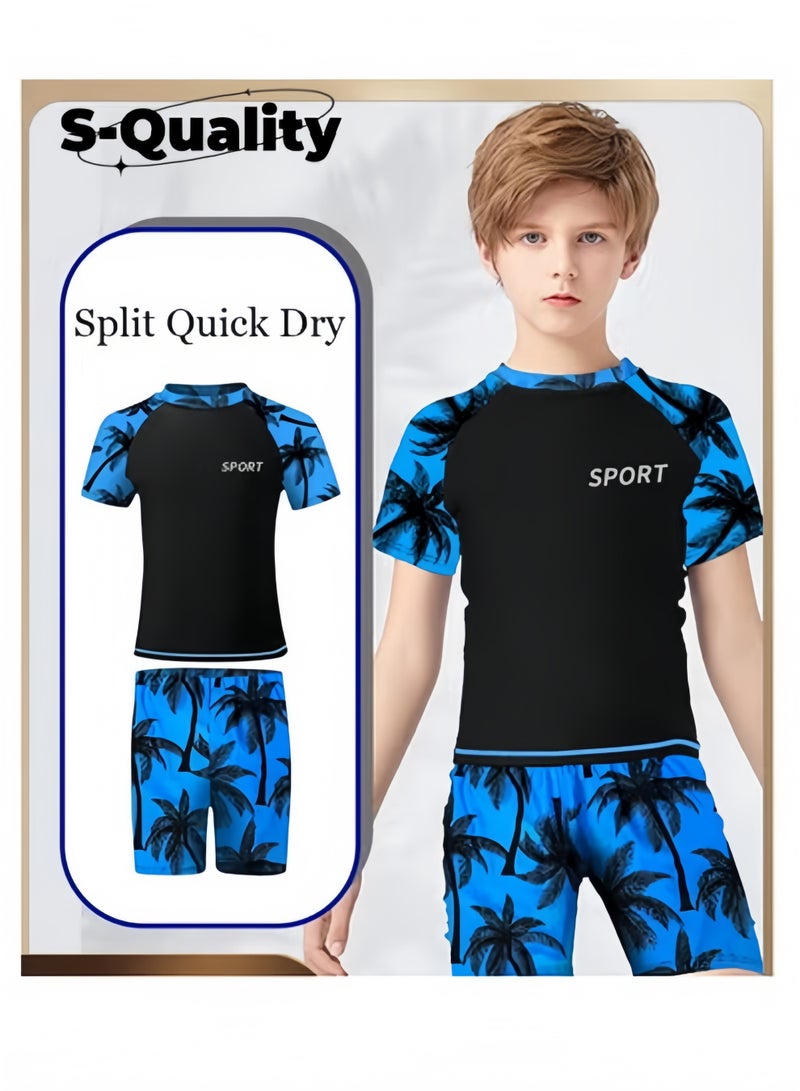 جودة مجموعة ملابس سباحة للأولاد مكونة من قطعتين تتضمن شورتات سباحة وتيشيرت قصير الأكمام مناسبة للأطفال الصغار سريعة الجفاف ملابس سباحة للتدريب مناسبة للشاطئ وفصل الصيف - Image 1