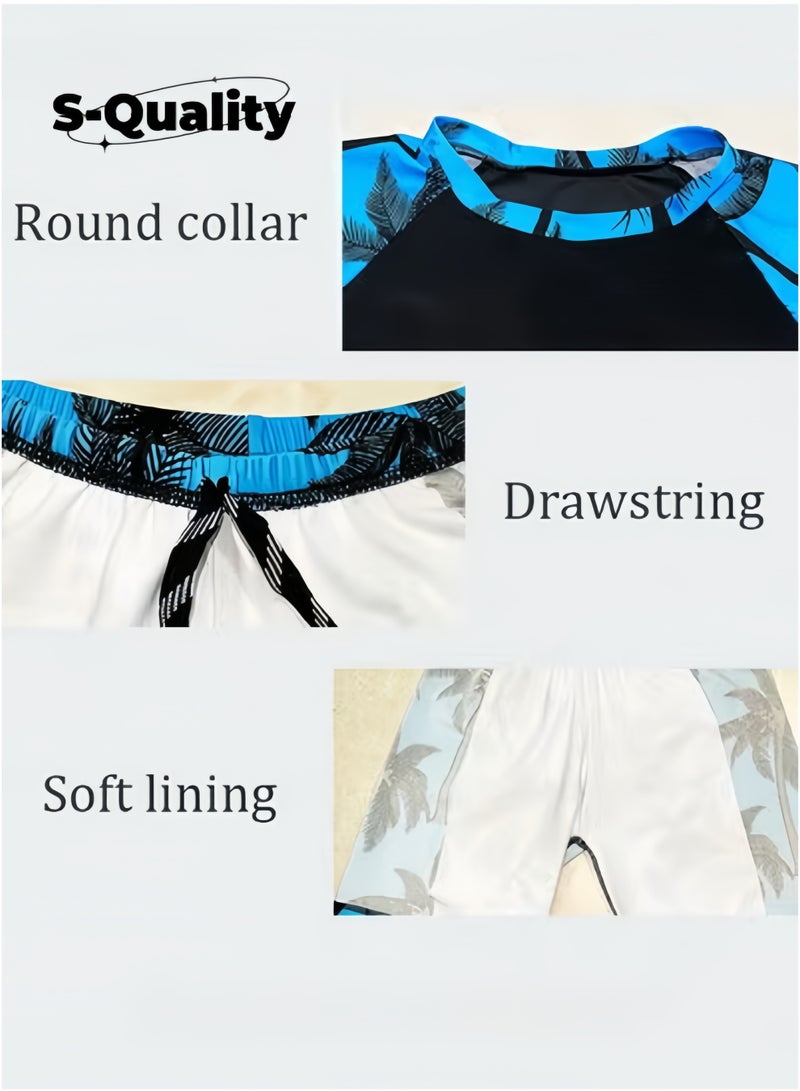 جودة مجموعة ملابس سباحة للأولاد مكونة من قطعتين تتضمن شورتات سباحة وتيشيرت قصير الأكمام مناسبة للأطفال الصغار سريعة الجفاف ملابس سباحة للتدريب مناسبة للشاطئ وفصل الصيف - Image 5