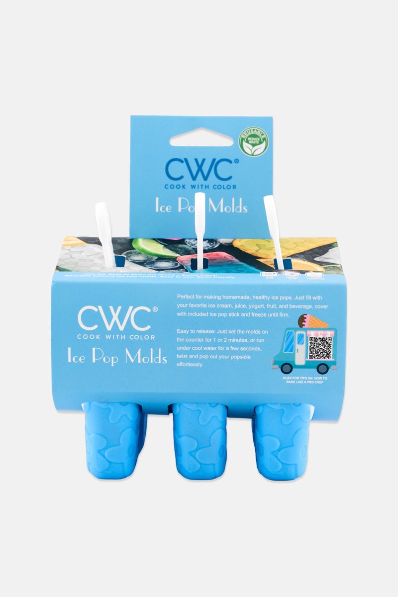 COOK WITH COLOR 6 Cavity Silicone Ice Pop  Molds, Blue - Image 2