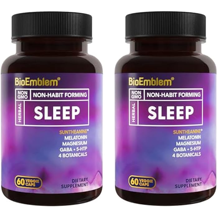 BioEmblem Natural Sleep Aid for Adults with Melatonin, Valerian Root, Suntheanine & More | Healthy Sleep Supplement | Herbal Sleeping Pills | 60 Capsules, 2 Pack - Image 1