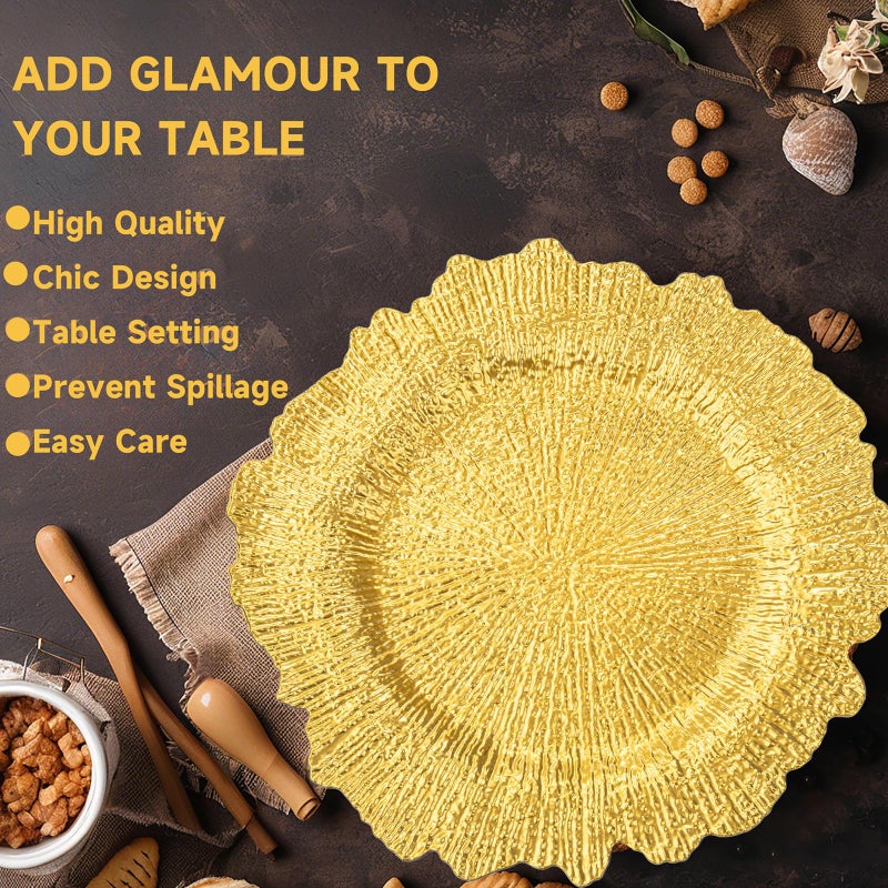 ejonirinjonir EI 50pcs Gold Charger Plates,13 Inch Charger Plates Bulk,Round Ruffled Rim Chargers for Dinner Plate,Table Chargers for Wedding,Party - Image 4