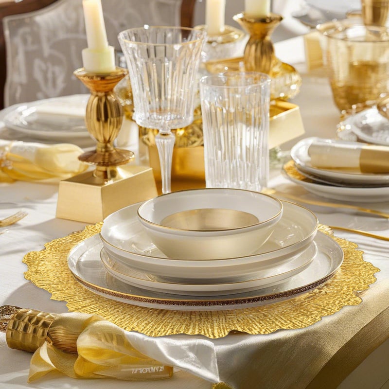 ejonirinjonir EI 50pcs Gold Charger Plates,13 Inch Charger Plates Bulk,Round Ruffled Rim Chargers for Dinner Plate,Table Chargers for Wedding,Party - Image 5