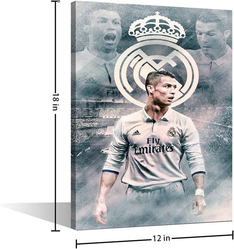 تيشيرون ملصق فن قماش CR7 ديكور حائط صور رياضي برتغالي محترف طباعة منزلية لغرفة النوم وغرفة المعيشة والنادي والصالة ملصقات مشدودة ومؤطرة جاهزة للتعليق - 18 عرض × 12 ارتفاع بوصة - Image 5