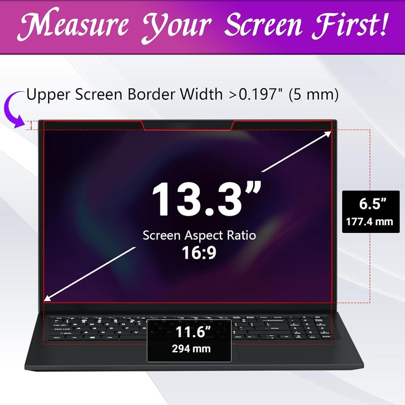 pys Magnetic Laptop Privacy Screen 13.3 Inch 16:9 - Computer Screen Privacy Shield, Anti-Blue Light, Anti-Glare Filter, Removable Laptop Screen Protector - Image 4