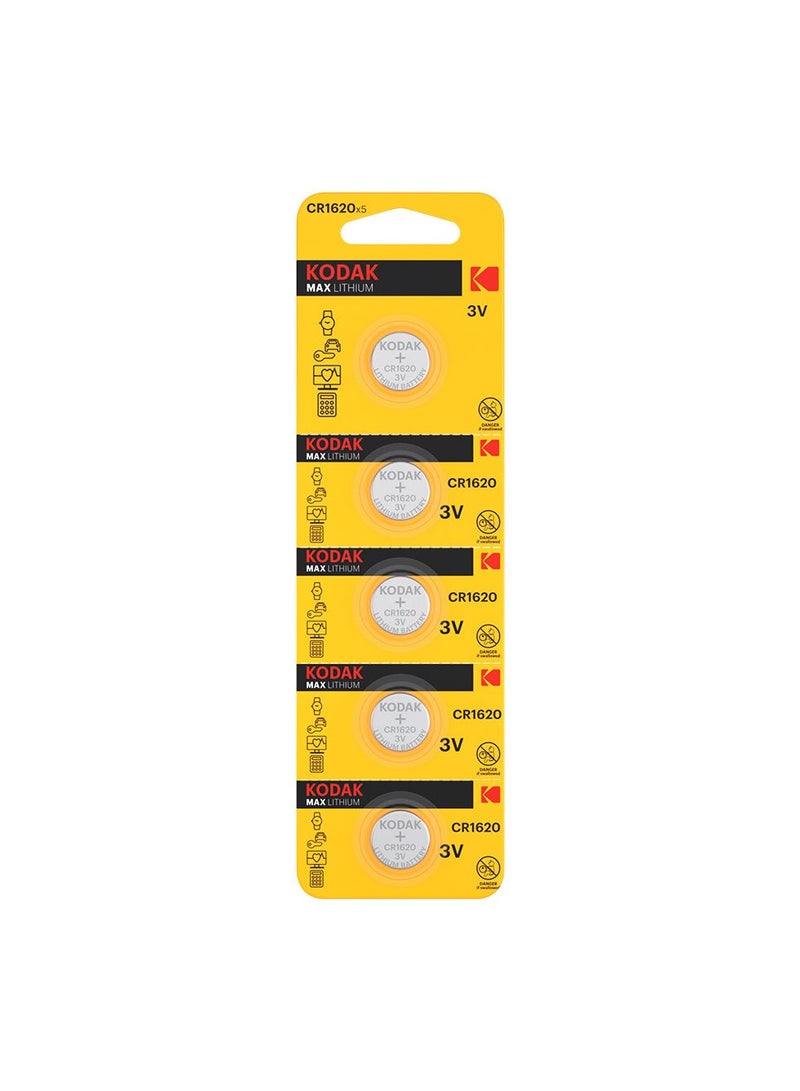 كوداك 5-Pieces KODAK MAX CR1620 Lithium 3V Batteries - Image 1