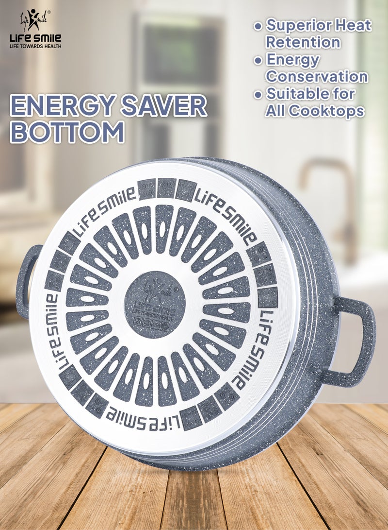 Life Smile 24 سم (2.1 لتر) وعاء شالو غير لاصق LIFE SMILE مع غطاء - أدوات طهي بطبقة جرانيت، خالية من PFOA | وعاء طهي مزدوج المقبض آمن للاستخدام في الفرن - Image 2