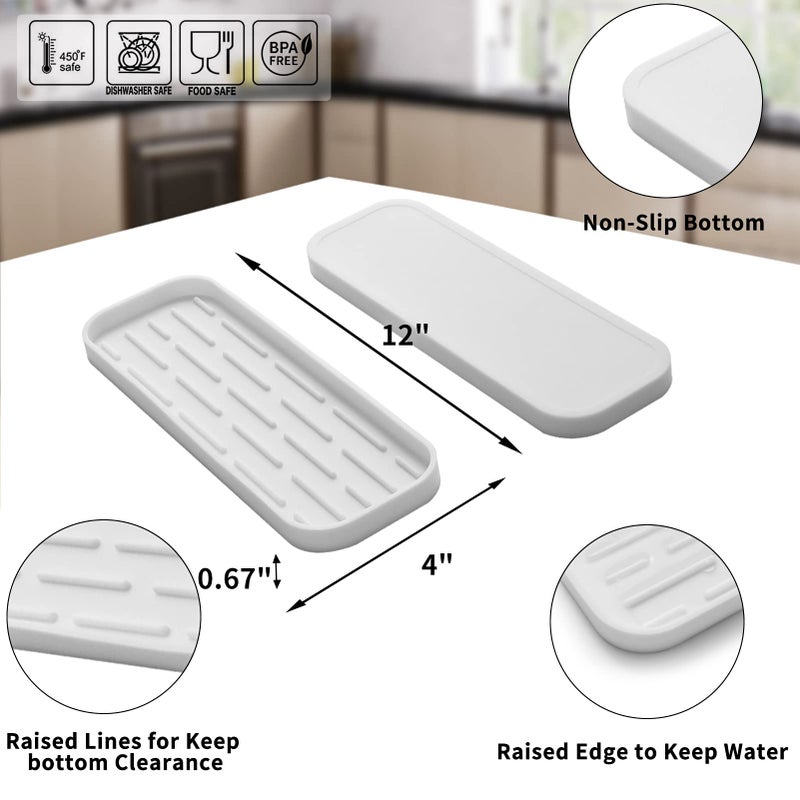 MicoYang Silicone Kitchen Sink Organizer Tray for Multiple Usage,Eco-Friendly Sponges Holder for Kitchen Bathroom Counter or Sink,Dish Soap Dispenser,Scrubber,Bottle,Cup (White, 10"Ã—5.3") - Image 2