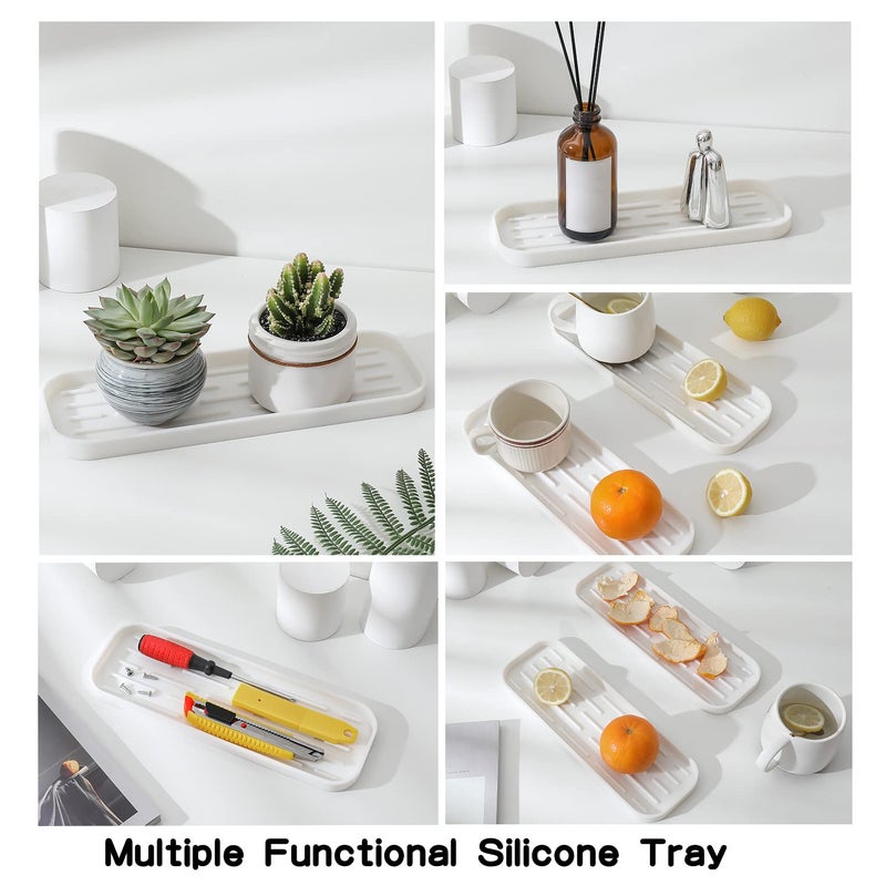 MicoYang Silicone Kitchen Sink Organizer Tray for Multiple Usage,Eco-Friendly Sponges Holder for Kitchen Bathroom Counter or Sink,Dish Soap Dispenser,Scrubber,Bottle,Cup (White, 10"Ã—5.3") - Image 5