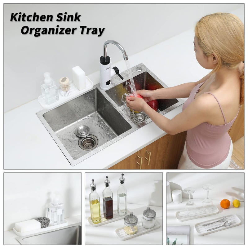 MicoYang Silicone Kitchen Sink Organizer Tray for Multiple Usage,Eco-Friendly Sponges Holder for Kitchen Bathroom Counter or Sink,Dish Soap Dispenser,Scrubber,Bottle,Cup (White, 10"Ã—5.3") - Image 3