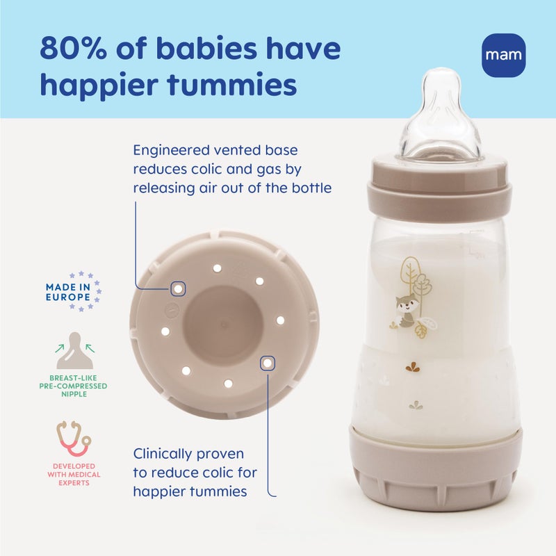 MAM 4.5oz Easy Start Anti-Colic Wide Neck Vented Baby Bottle, Extra Slow Flow Breastfeeding-Like Silicone Nipple, Reduces Colic, Gas & Reflux, Easy to Clean, BPA Free, 0+ Months, Made in Europe - Image 2