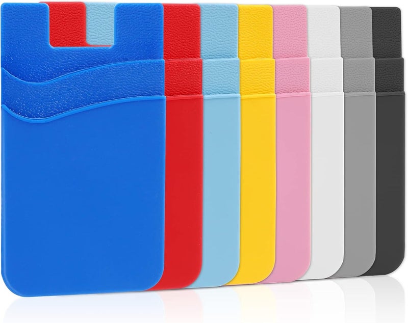 SS Phone Wallet Stick On Silicion Card Holder for Back of Phone Credit Card Suitable for iPhone Samsung Galaxy Any Smartphone (8 Pack) - Image 1