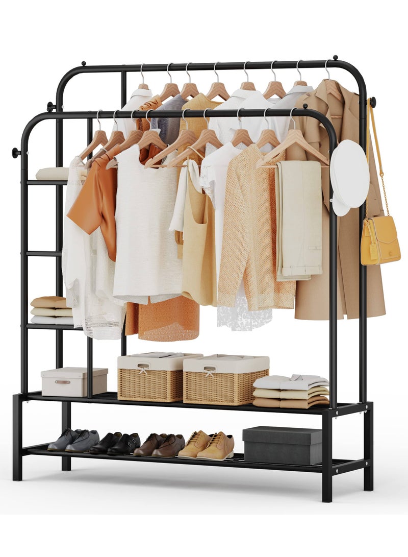 DubaiGallery Clothes Rack with Shelves | Multipurpose Dual Rod + Wheel Garments Rack with Shelf Storage and Coat Hanger for Home, Storage Organizer 1 Pc - Image 1
