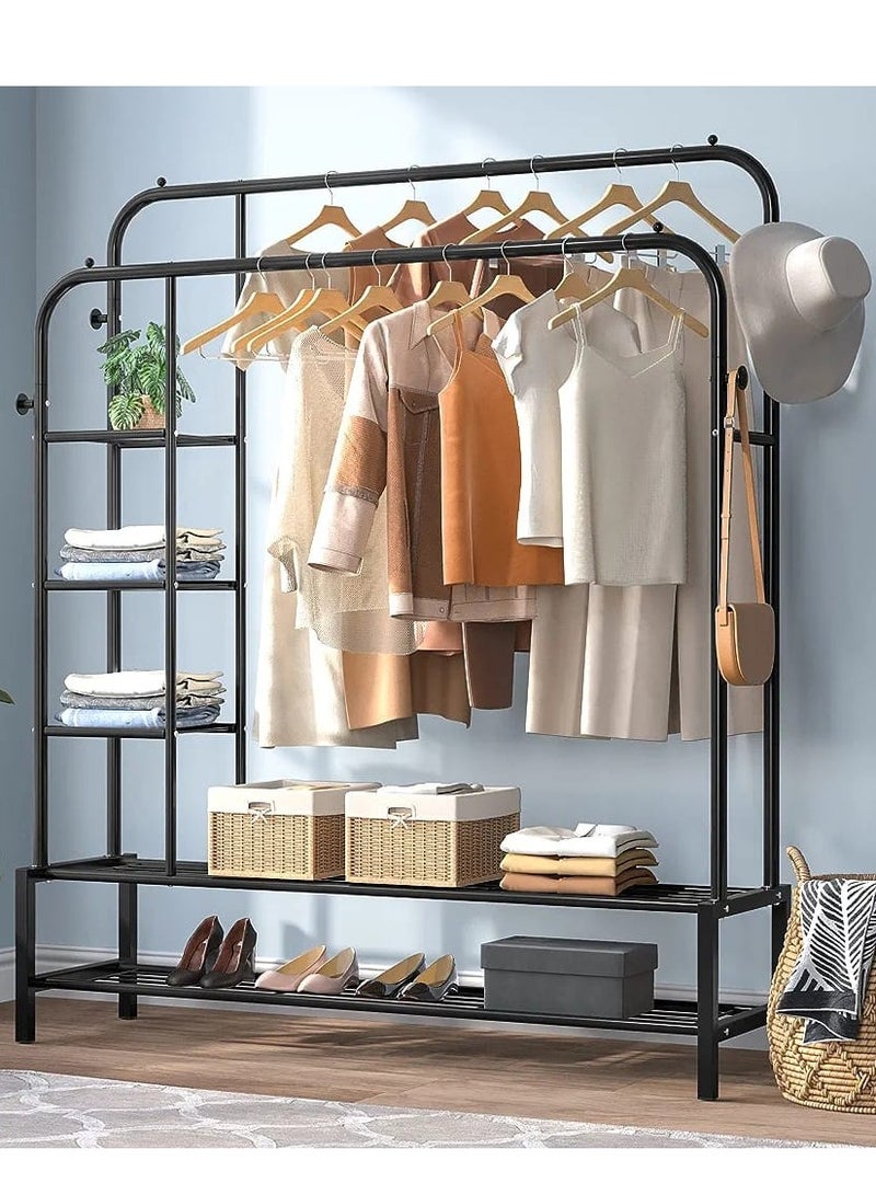 DubaiGallery Clothes Rack with Shelves | Multipurpose Dual Rod + Wheel Garments Rack with Shelf Storage and Coat Hanger for Home, Storage Organizer 1 Pc - Image 2