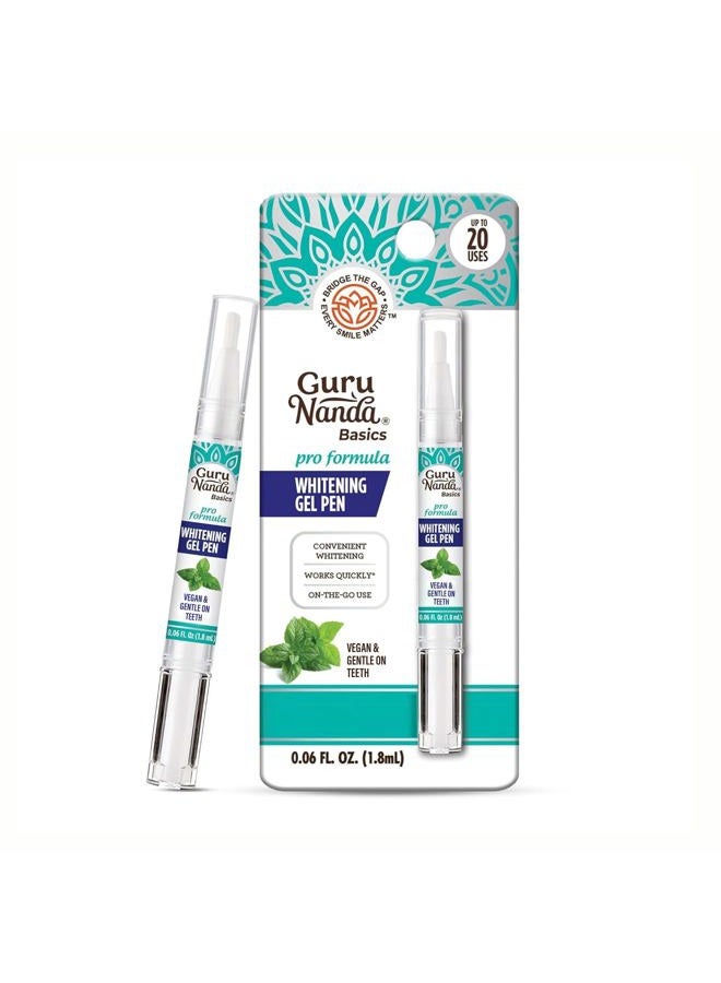 GuruNanda Teeth Whitening Pen,(0.06 fl oz)-20 Uses, Vegan & Gentle on Teeth Pro Formula - Hydrogen Peroxide Whitening Gel Pen, Cruelty-free, Mint Flavor - Image 1