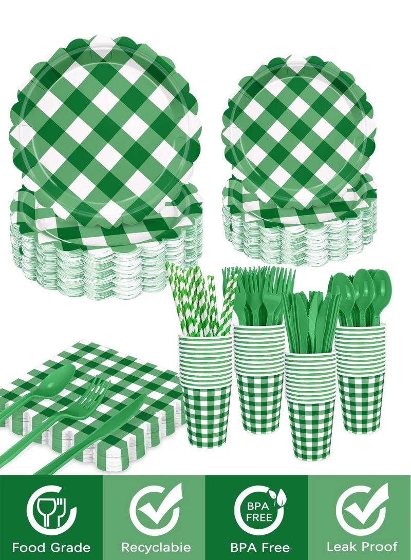 هومار كيت 200 قطعة من الورق الورق الذي يمكن التخلص منه والمناديل، 25 من مستلزمات حفلات الضيوف أدوات المائدة بما في ذلك ألواح الورق المزخرفة كوب المناديل سكين شوكة ملعقة بلاستيكية للحفلة، زفاف، - Image 4